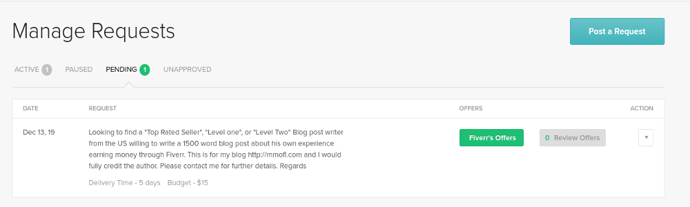 Post a request on Fiverr